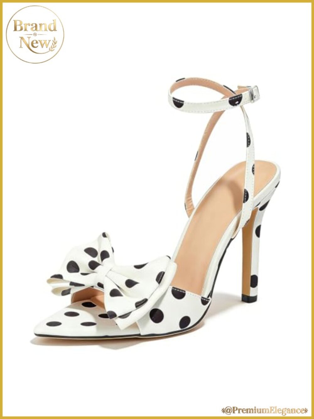 Women's Polka Dot Stiletto Heeled Sandals with Bow Ankle Strap